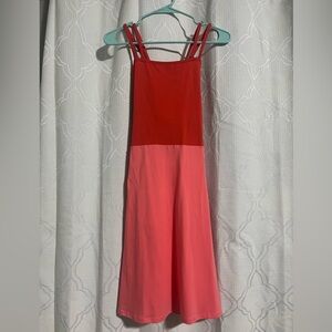 PACT Red and Pink Fit and Flare Colorblock Dress ~ Size Large